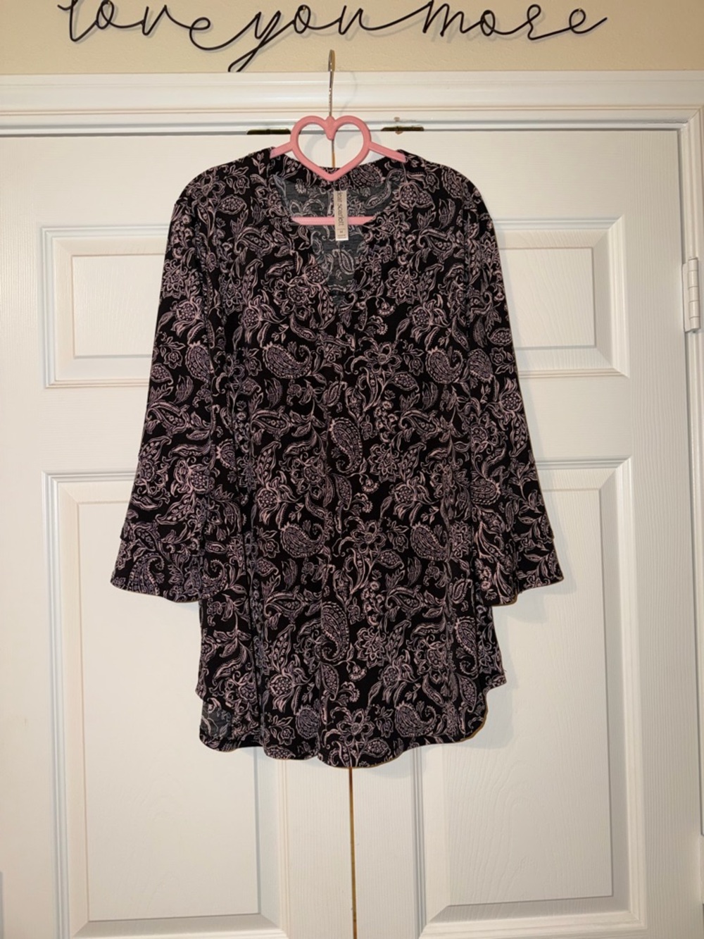Women's Black Blouse with Pink Paisley Print